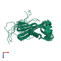 PDB entry 6rpv coloured by chain, ensemble of 20 models, top view.