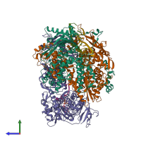PDB entry 6rr7 coloured by chain, side view.