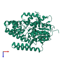 Monomeric assembly 1 of PDB entry 6rth coloured by chemically distinct molecules, top view.