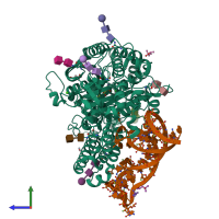 PDB entry 6rti coloured by chain, side view.