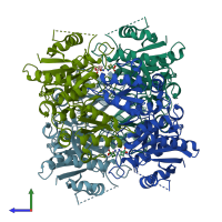 PDB entry 6ruf coloured by chain, side view.