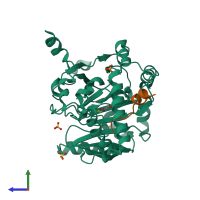 PDB entry 6ruj coloured by chain, side view.