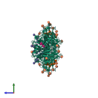 Homo dimeric assembly 1 of PDB entry 6s2h coloured by chemically distinct molecules, side view.