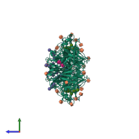 Homo dimeric assembly 2 of PDB entry 6s2h coloured by chemically distinct molecules, side view.