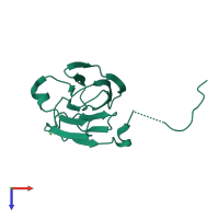 Monomeric assembly 1 of PDB entry 6s5i coloured by chemically distinct molecules, top view.