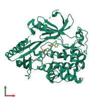 Monomeric assembly 1 of PDB entry 6s9w coloured by chemically distinct molecules, front view.