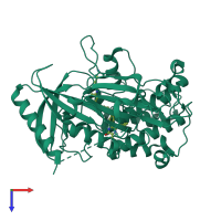 Monomeric assembly 1 of PDB entry 6s9w coloured by chemically distinct molecules, top view.