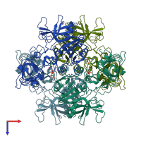 PDB entry 6shq coloured by chain, top view.