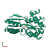 Monomeric assembly 1 of PDB entry 6shu coloured by chemically distinct molecules, front view.