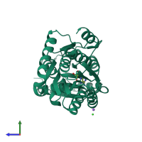 PDB entry 6shu coloured by chain, side view.