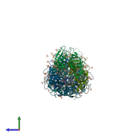 PDB entry 6sju coloured by chain, side view.