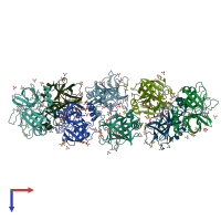 PDB entry 6sju coloured by chain, top view.