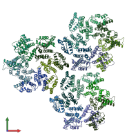 PDB entry 6skn coloured by chain, front view.