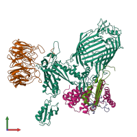 PDB entry 6sn2 coloured by chain, front view.