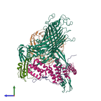 PDB entry 6sn2 coloured by chain, side view.