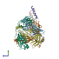 PDB entry 6snd coloured by chain, side view.