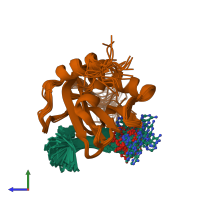 PDB entry 6so9 coloured by chain, ensemble of 25 models, side view.