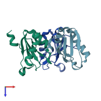 PDB entry 6sqt coloured by chain, top view.