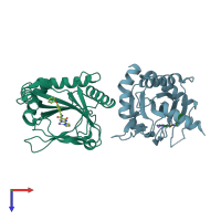 PDB entry 6st3 coloured by chain, top view.