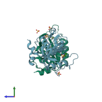 PDB entry 6sz1 coloured by chain, side view.