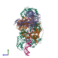 PDB entry 6t2u coloured by chain, side view.