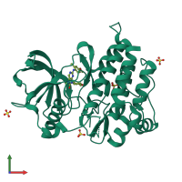 PDB entry 6t2w coloured by chain, front view.