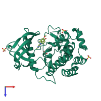 PDB entry 6t2w coloured by chain, top view.