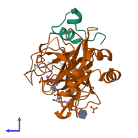 PDB entry 6t57 coloured by chain, side view.