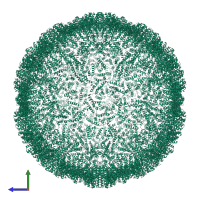 Homo 240-meric assembly 1 of PDB entry 6taq coloured by chemically distinct molecules, side view.