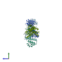 PDB entry 6taq coloured by chain, side view.