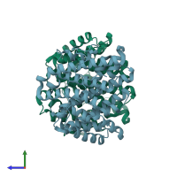 PDB entry 6tbd coloured by chain, side view.