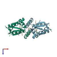 PDB entry 6tbt coloured by chain, top view.