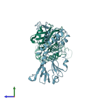 PDB entry 6tc6 coloured by chain, side view.