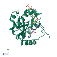 PDB entry 6tdf coloured by chain, side view.