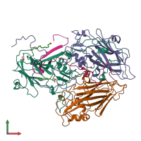 PDB entry 6thd coloured by chain, front view.