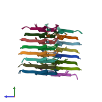 PDB entry 6ti7 coloured by chain, ensemble of 4 models, side view.