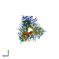 PDB entry 6tjw coloured by chain, side view.