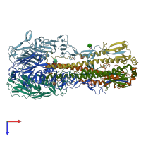 PDB entry 6tjw coloured by chain, top view.