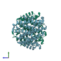 PDB entry 6tjz coloured by chain, side view.