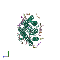 PDB entry 6tk7 coloured by chain, side view.