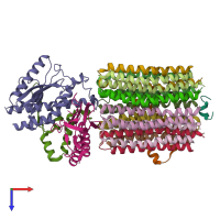 PDB entry 6tmj coloured by chain, top view.