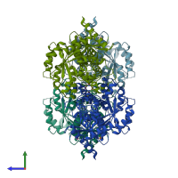 PDB entry 6tti coloured by chain, side view.