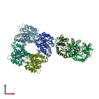 PDB entry 6u01 coloured by chain, front view.