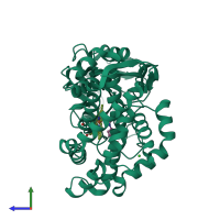 PDB entry 6u31 coloured by chain, side view.