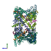PDB entry 6u39 coloured by chain, side view.