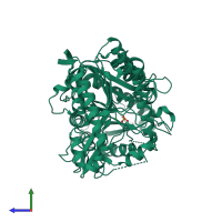PDB entry 6u8z coloured by chain, side view.