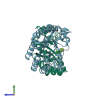 PDB entry 6uaz coloured by chain, side view.