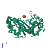 PDB entry 6ub0 coloured by chain, top view.
