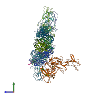 PDB entry 6uea coloured by chain, side view.