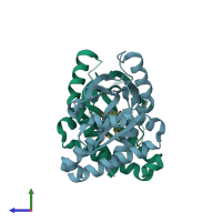 PDB entry 6ukx coloured by chain, side view.